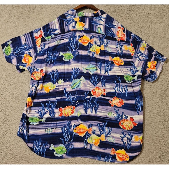 Vintage JAMS WORLD Hawaiian Rayon Tropical Fish Short Sleeve Button Shirt 2XL - Picture 2 of 8